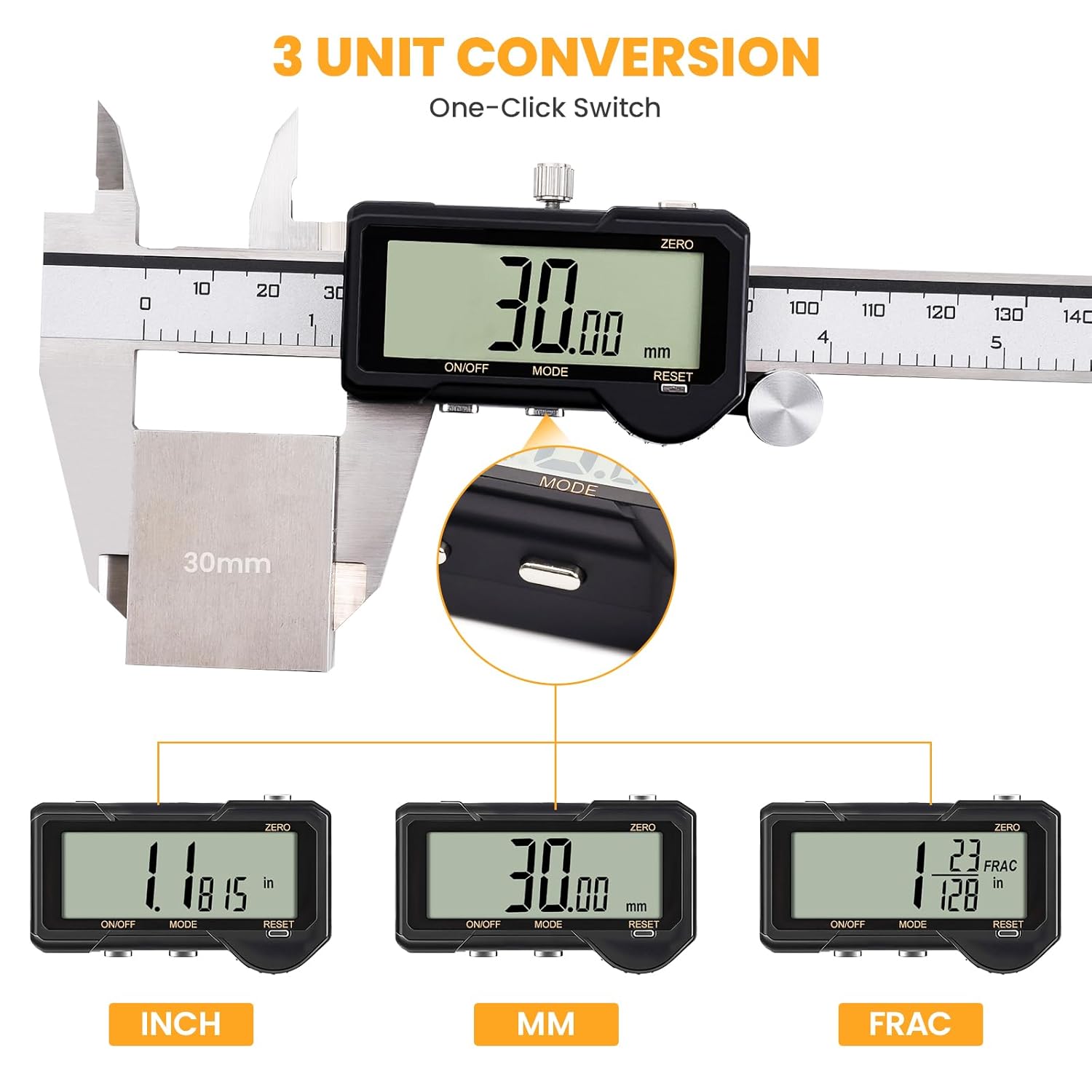 HARDELL Digital Caliper, Rechargeable Digital Caliper 6 inch with Reset Setting, Caliper Measuring Tool with MM/in/F Conversion, Auto Off, Micrometer with Large Screen for Jeweler/Woodworking/DIY