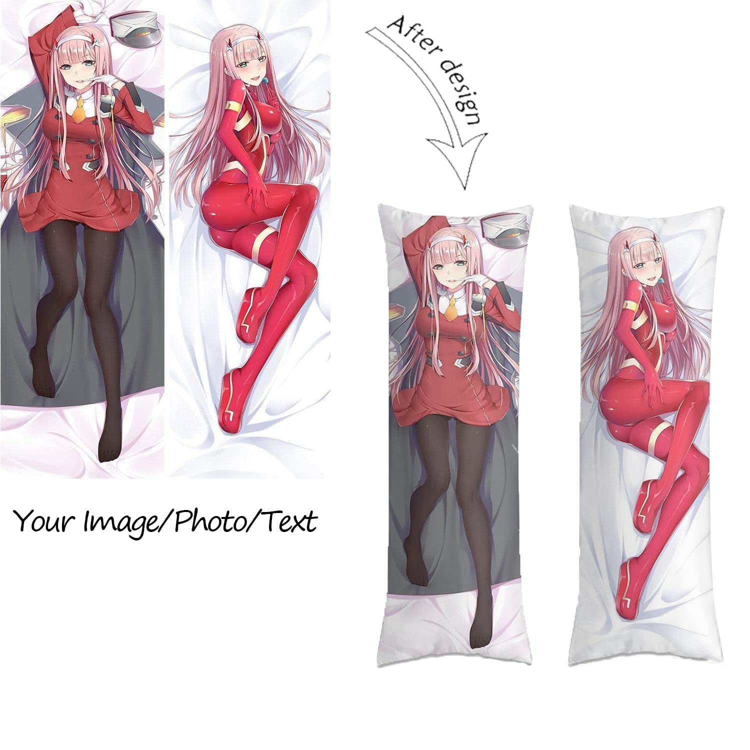 Excmoky Custom Anime Body Pillow Cover, Custom Body Pillowcase with Picture Or Text, Personalized Body Pillow Cover Two-Sides Design Washable Soft with Zipper 20