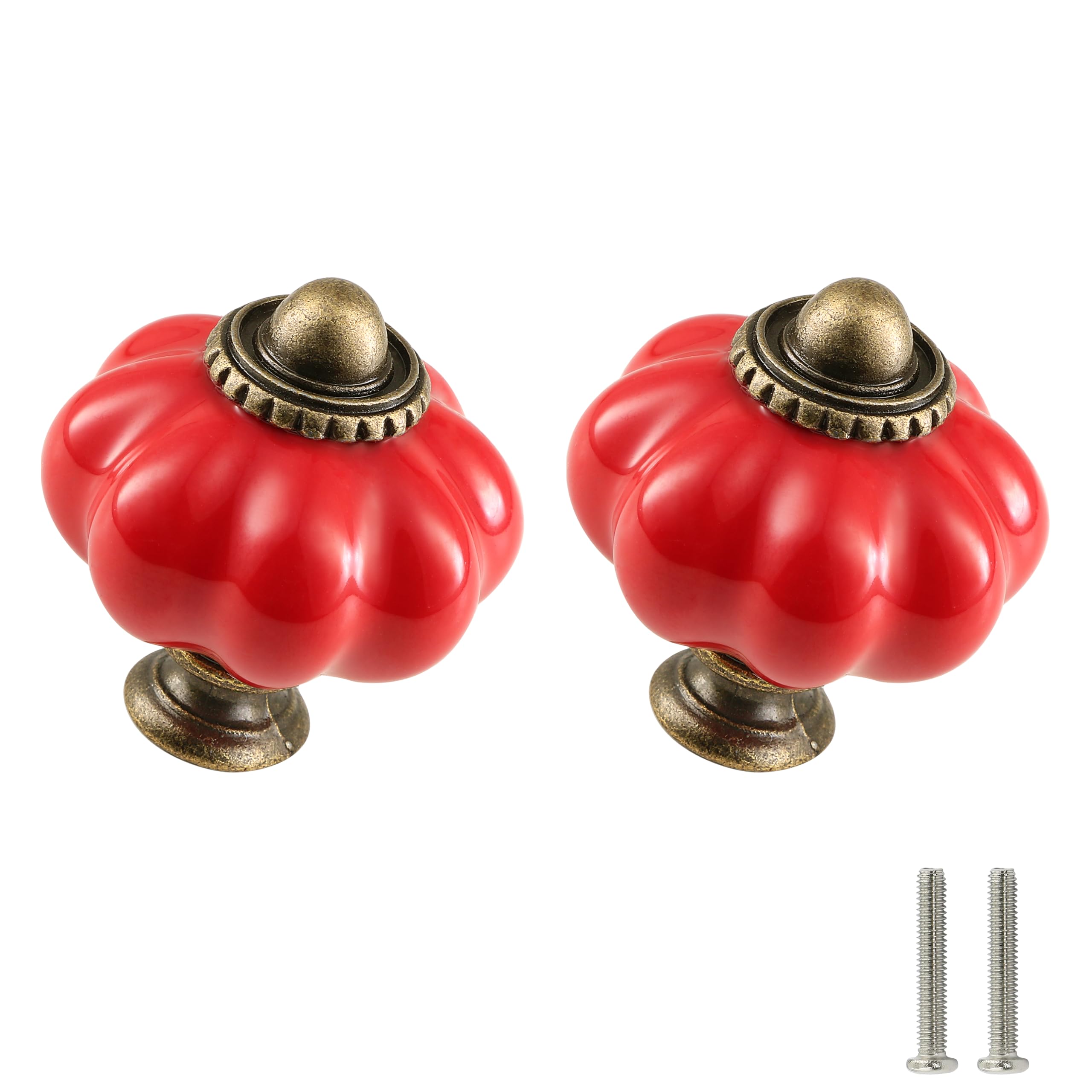 Zernmiarder Set of 6 Red Vintage Ceramic Knobs with Screws for Cupboard, Drawer, Cabinet and Home DIY Project