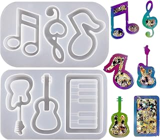 シリコンモールド レジン型 楽器形 音符 流砂型 2個セット おしゃれ ギター ピアノ レジン アセサリー 型抜き 学生 教師 女の子 社会人 飾り物 贈り物 手芸用品 文房具 再利用可能 耐久性 頑丈 初心者向き 手芸材料 プレゼント 入学式 粘土樹脂 半透明(楽器形)
