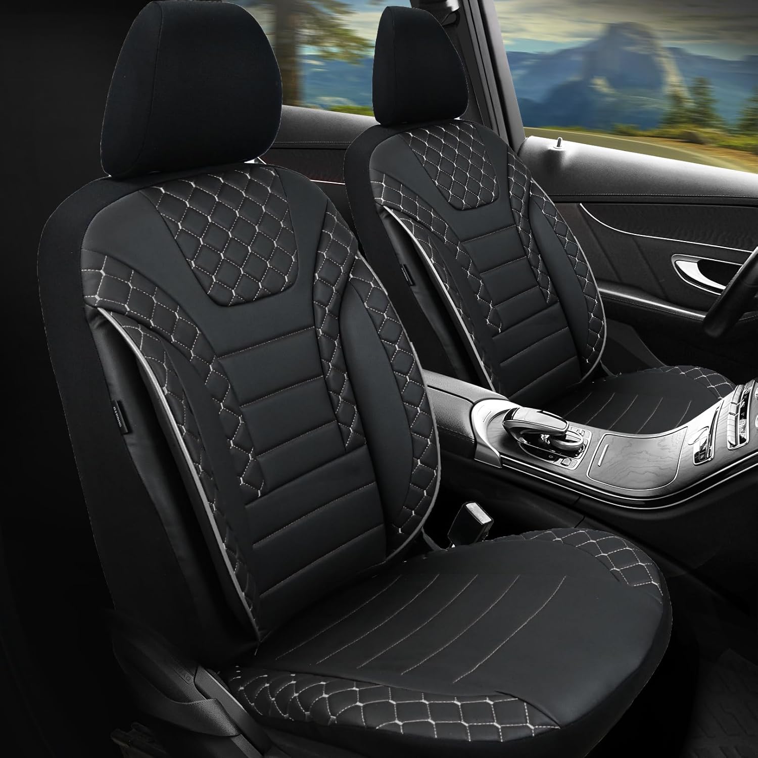 LUCARO Seat Cover Sets - 5 Seats Car Seat Protectors, Dirt-Resistant for Most Vehicles - Black and Gray Car Accessories