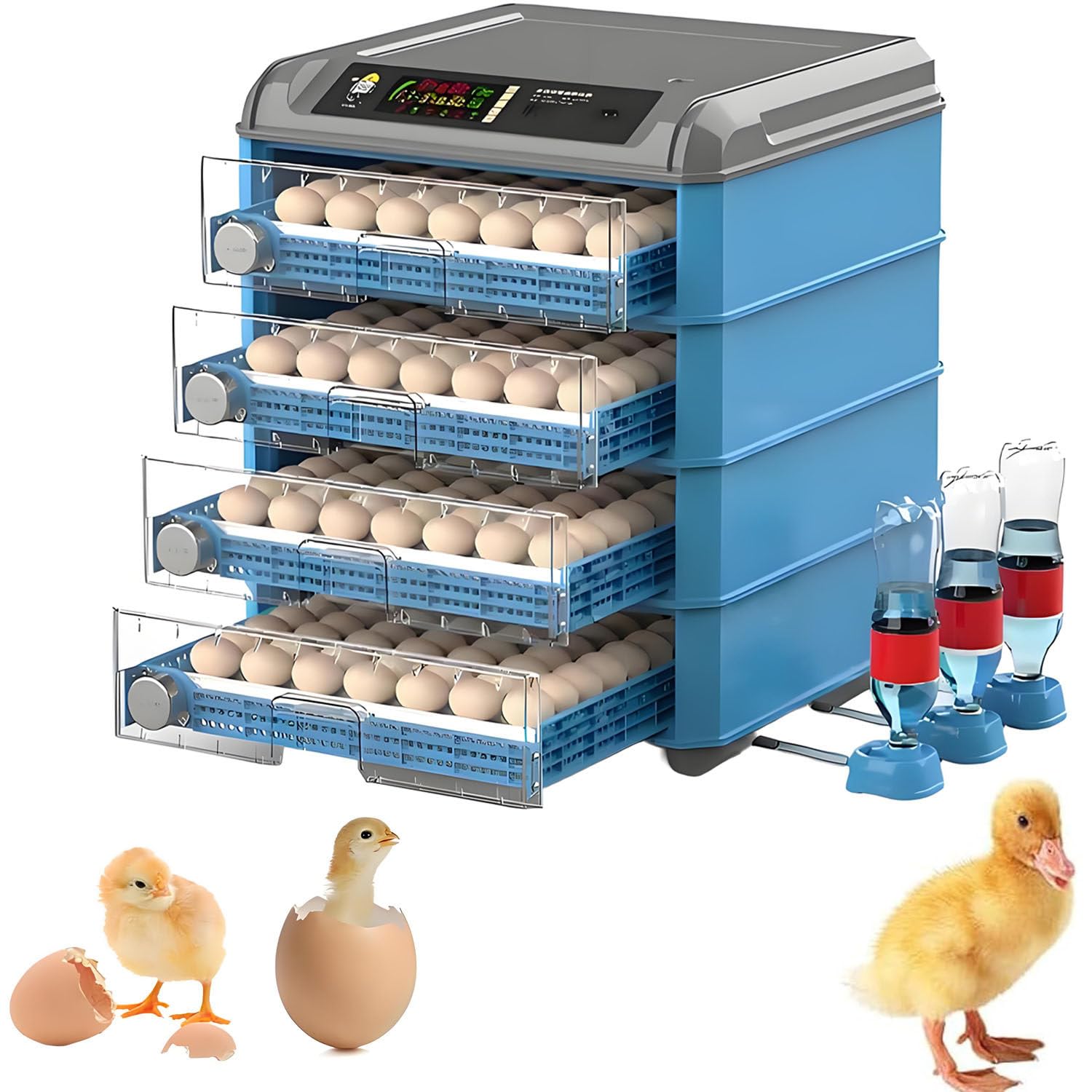 Inkubator do jaj z automatycznym obrotem i kontrolą wilgotności i temperatury, inkubator do jaj o dużej pojemności, ekran LED, okno z widokiem 360°, inkubator do jaj kurzych, kaczych 300Eggs