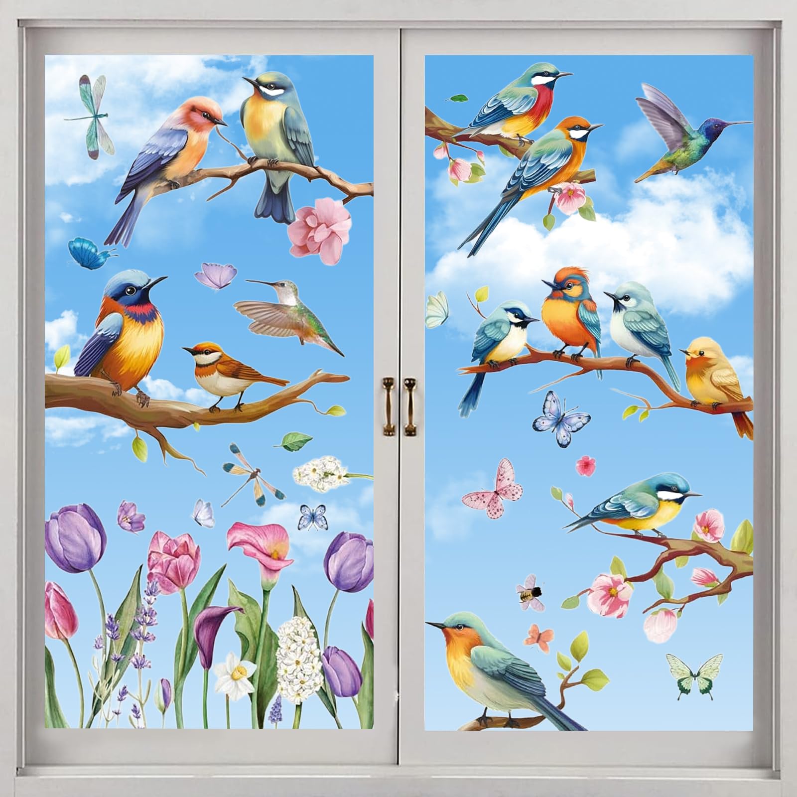 Adesivi Finestra Primavera - 9 Fogli Uccelli E Fiori, Vetrofanie Decorativi 30x20cm - Foto 3