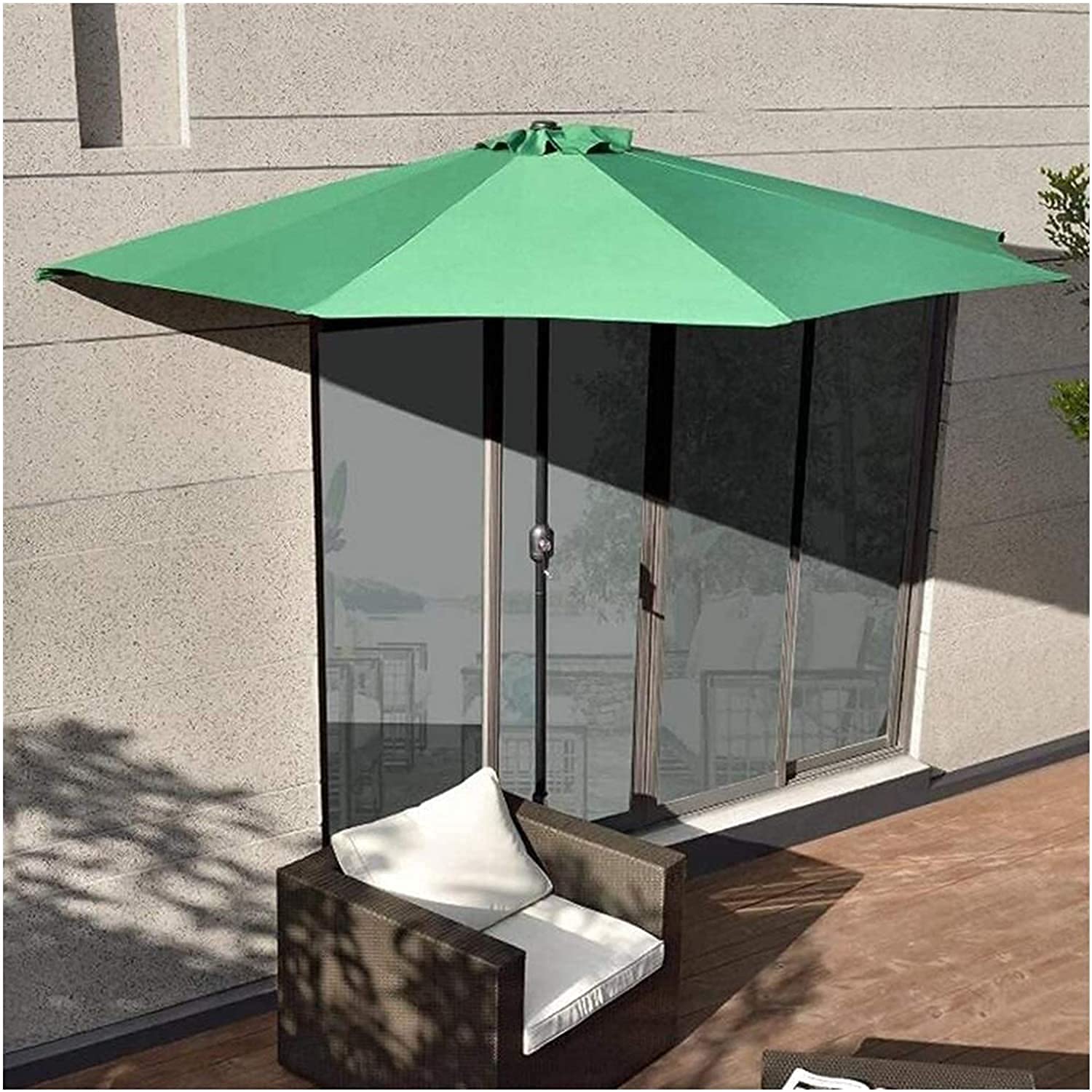 WDSOPK Outdoor Garden Half Parasol Patio Semi Round with Crank Handle 38mm Umbrella Pole, Ideal for Terrace Courtyard Balcony Sun Shade/