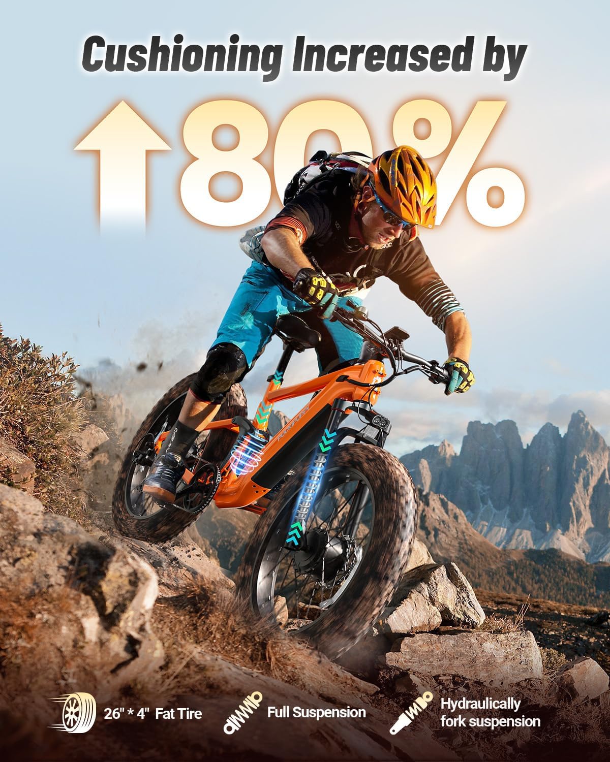 PUCKIPUPPY Dual Motor Electric Bike for Adults 1600W, 48V 20AH Battery with Torque Sensor, Full Suspension, 26" Fat Tire, 28MPH, 80 Mile Range, 8 Speed Mountain Electric Bicycle Golden Retriever Pro | Dual Motor, 1600W, 48V, 20AH Battery, Full Suspension, Fat Tire