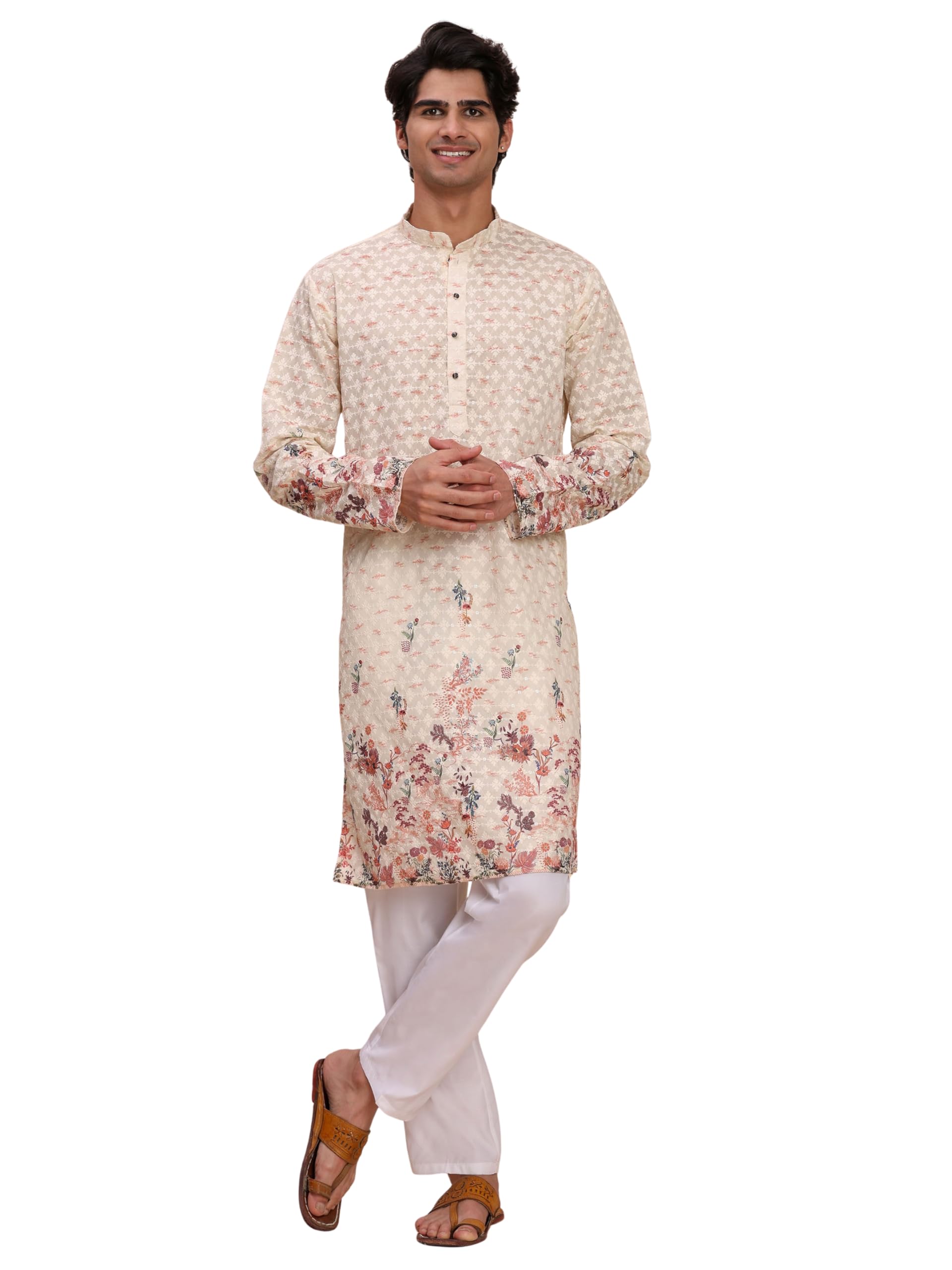 Photo 1 of ** SOLD AS IS, NO REFUND/RETURN** SEE COMMENTS!
Pro-Ethic Style Developer Mens Indian Traditional Cotton Printed Kurta Sets, Men Kurta Set Indian Wedding Dress, Fawn