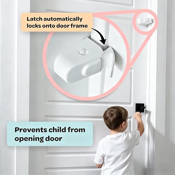 Child Proof Door Lock, Snap-On Door Knob Safety Lock & Door Handle Child Lock, No Tools Required, The Childproof Lock Toddlers Can't Reach, Fits Knobs & Levers for Baby Cats & Dogs Home Safety (1Pc) - 3