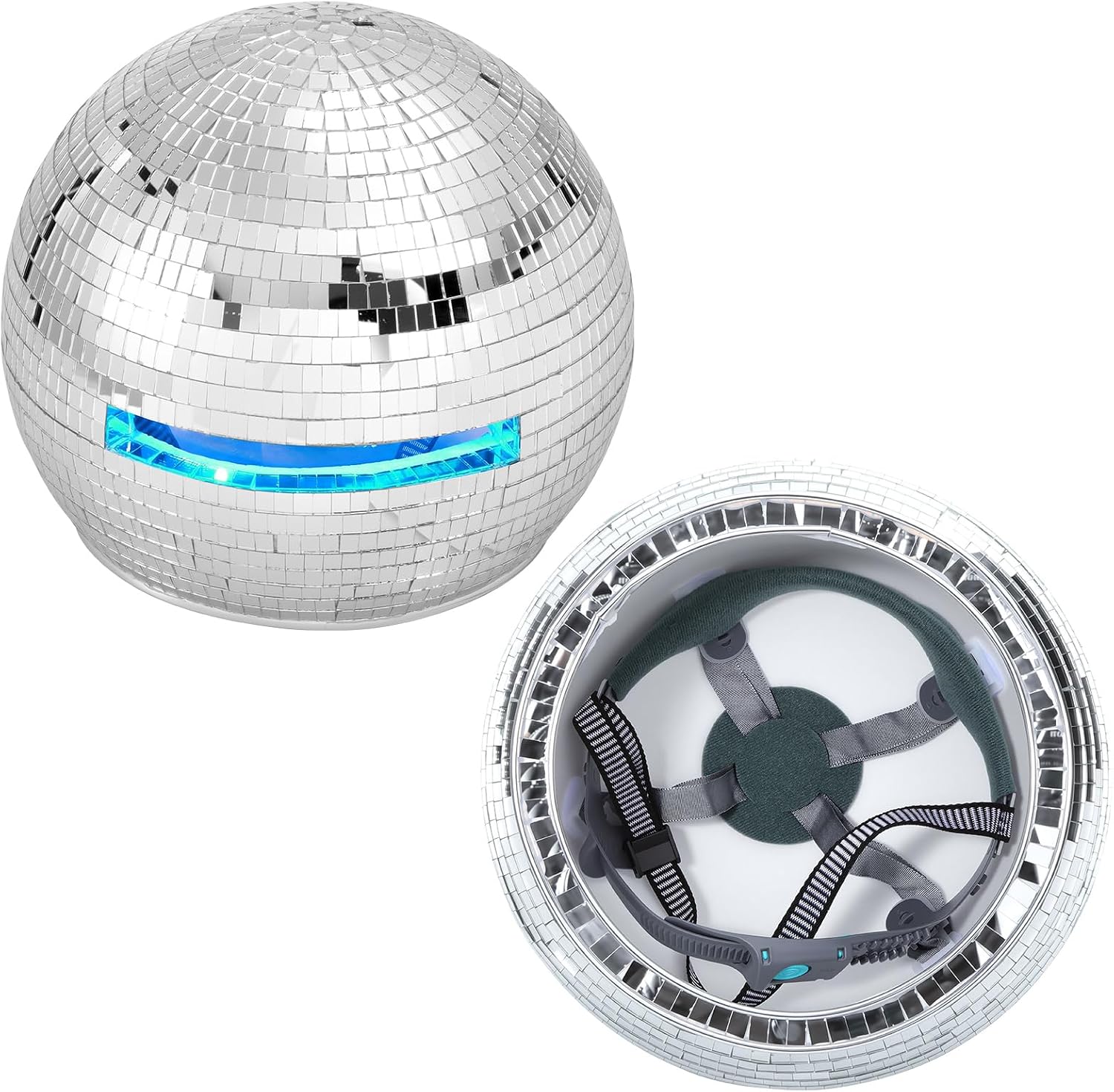 Sabary 15.75 Inch Disco Ball Helmet Adult Silver Glitter Glass Hat Novelty Punk Disco Ball Costume Cosplay for Nightclubs Parties Bar Djs Stage