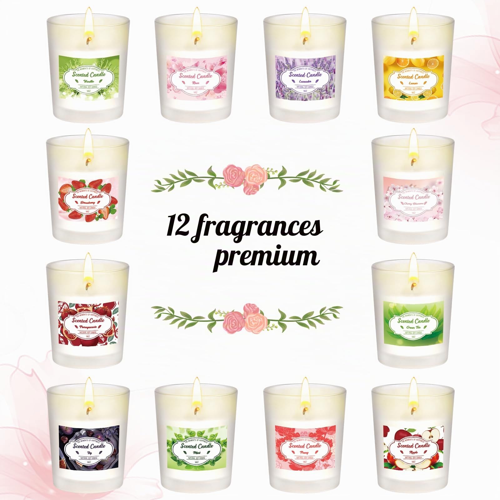 Bougie Parfumée Dans un verre | Lot de 12 Coffret Cadeau de Bougies Parfumées de Noël pour Femmes avec Durée de Combustion de 180 Heures et Cire de Soja Petits Cadeaux pour Femmes Anniversaire Noël