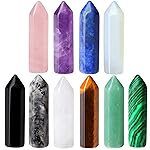 QINJIEJIE 10 PCS Healing Crystals Wands Mini Crystal Pocket Polished Tumbled Stones Rose Quartz Amethyst Assorted Bulk Natural Hexagonal Single Pointed Reiki Energy Balancing Meditation Therapy Gift