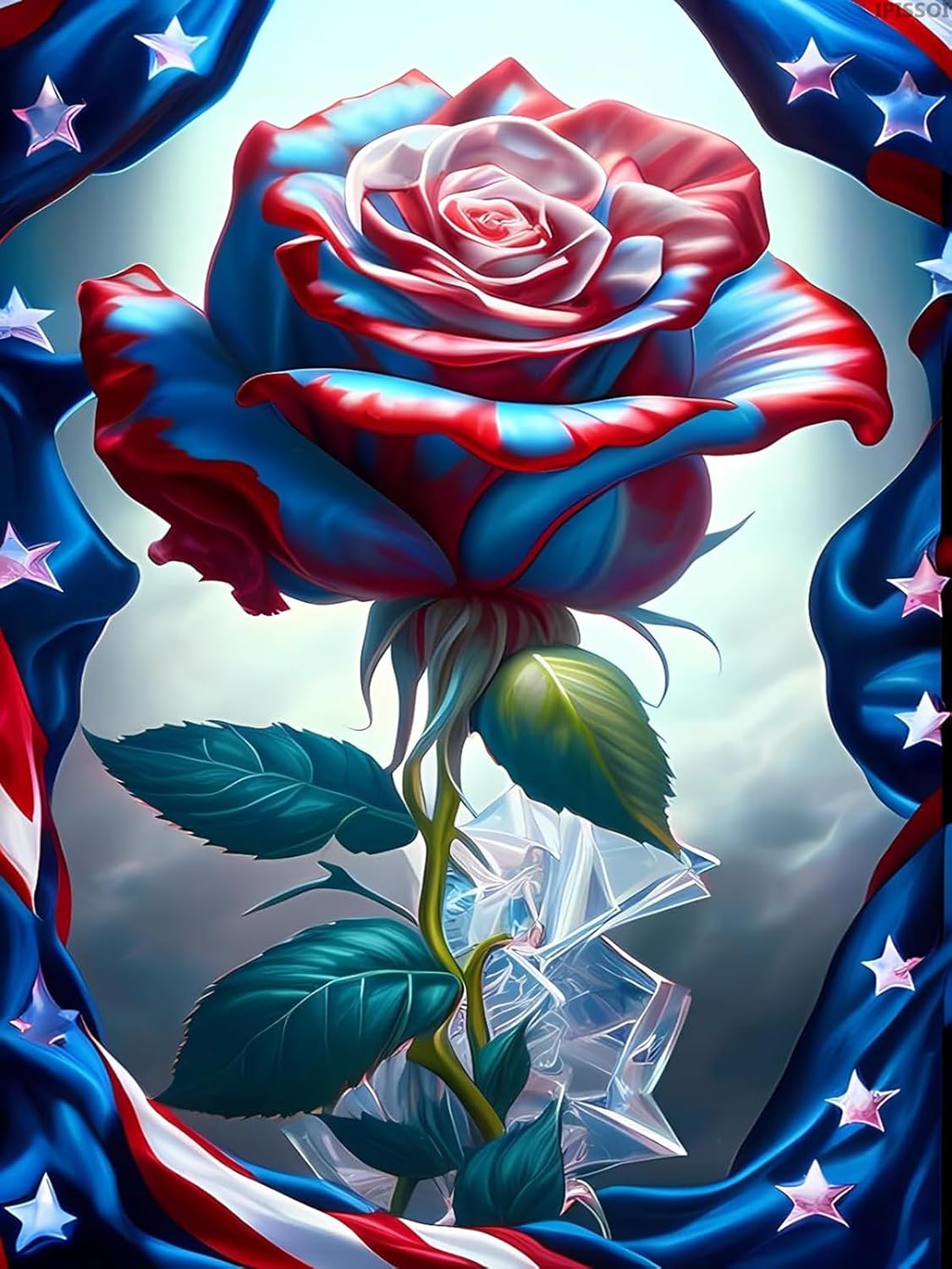 IPISSOI Christmas Gift Patriotic American Flag Rose Diamond Painting DIY Beginner Full Round Diamond Painting Kit, Classic Art Great for Home Decor for New Year's Day Valentine's Day 12x16 inch