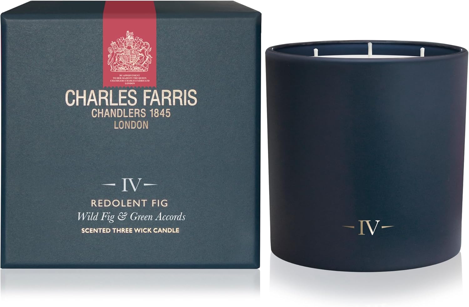 Charles Farris Luxury Scented Candle – 3 Wick, Hand-Poured, Long Lasting, Clean Burning, 640g / 22.5oz, Up to 80 Hours of Burn Time, Made in England – Wild Fig & Green Accords – Redolent Fig