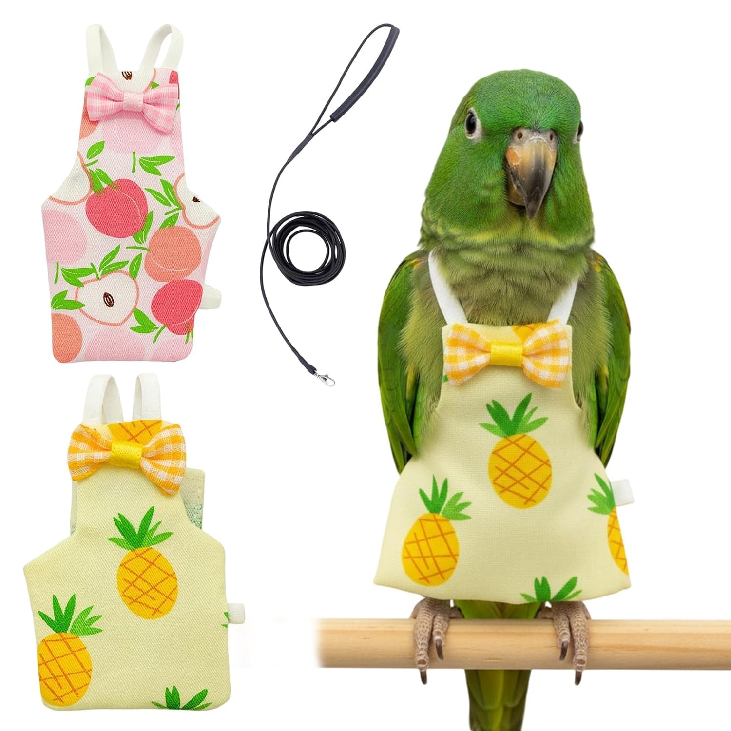 3 Pieces(Large) with Peach and Pineapple Patterns,Bird Diaper, Cotton Fabric, Waterproof Design, Easy to Clean, Comfortable Fit for Small Birds ﻿