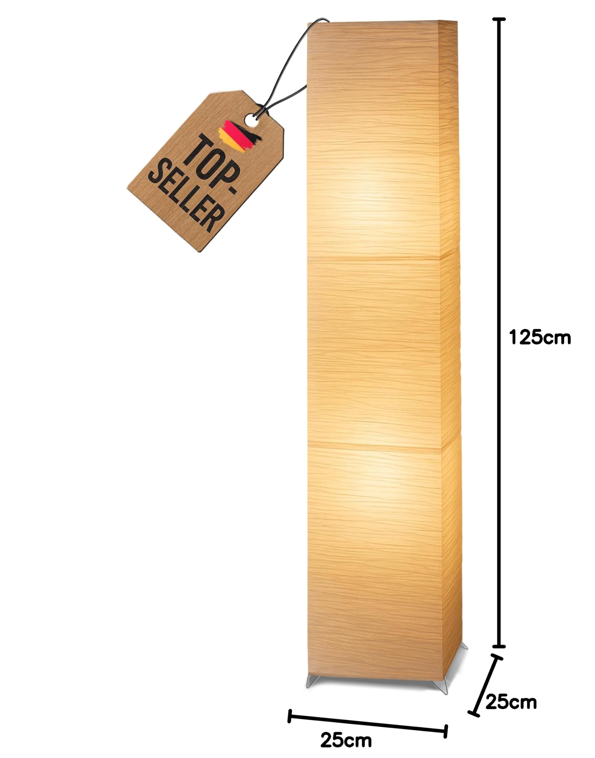 Trango 1213 Lampada da terra di design * OSLO * Lampada in carta di riso *FATTA A MANO* Lampada da terra con paralume beige incl. 2x attacco E14, forma: angolare, altezza: 123 cm, lampada da soggiorno
