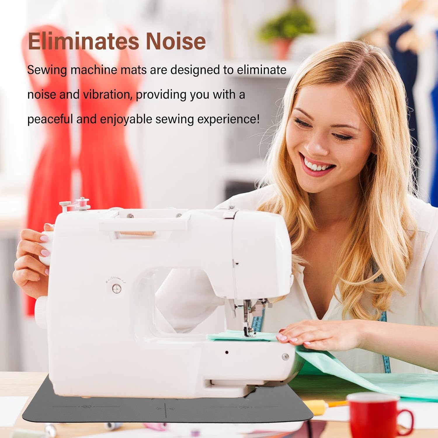 Sewing Machine Muffling Mat, PU Rubber Sewing Machine Mat Easy to Use Sewing Machine Pad, Reduce Sewing Machine Vibrations, Movement and Slipping (Grey)