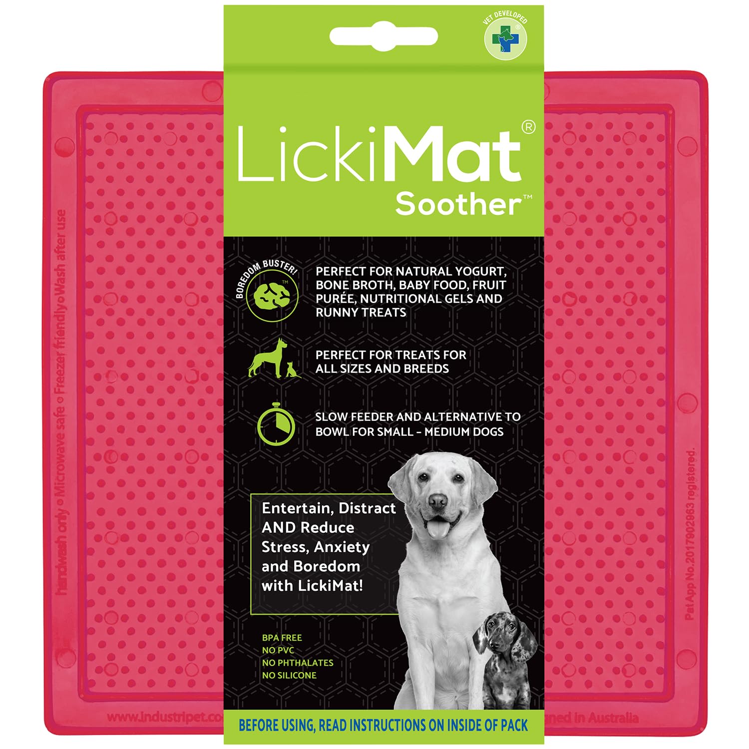 LICKIMAT Classic Soother, Dog Feeding Mat for Boredom and Anxiety Relief, Ideal for Food, Treats, Yoghurt or Peanut Butter, Lick Mats, Fun Alternative to a Slow Feeder Bowl, Pink โ image 1