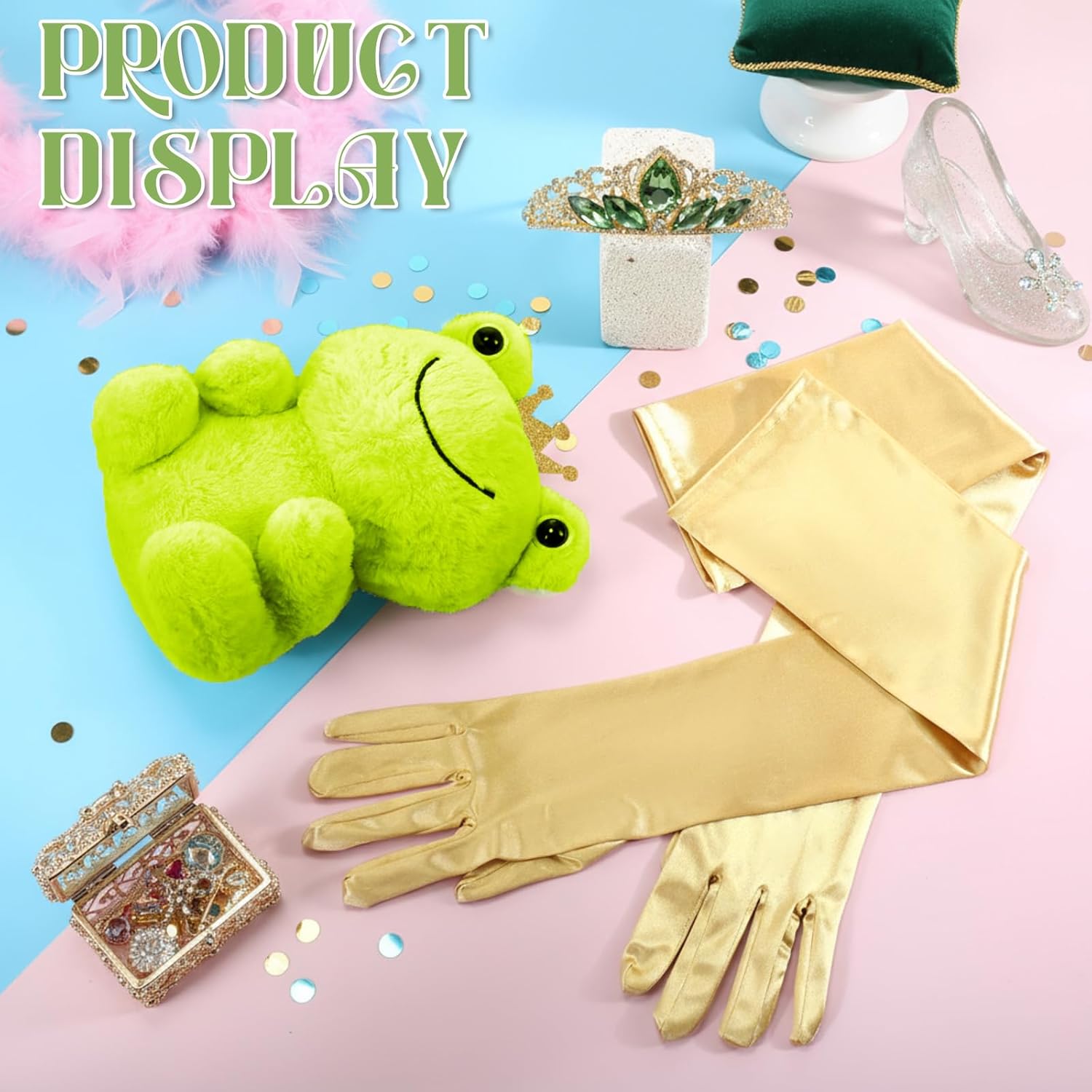 Preboun Princess Costume Accessories for Women,Green Tiara Crown Gloves Stuffed Frog Set for Halloween Cosplay Dress up Party - Image 8