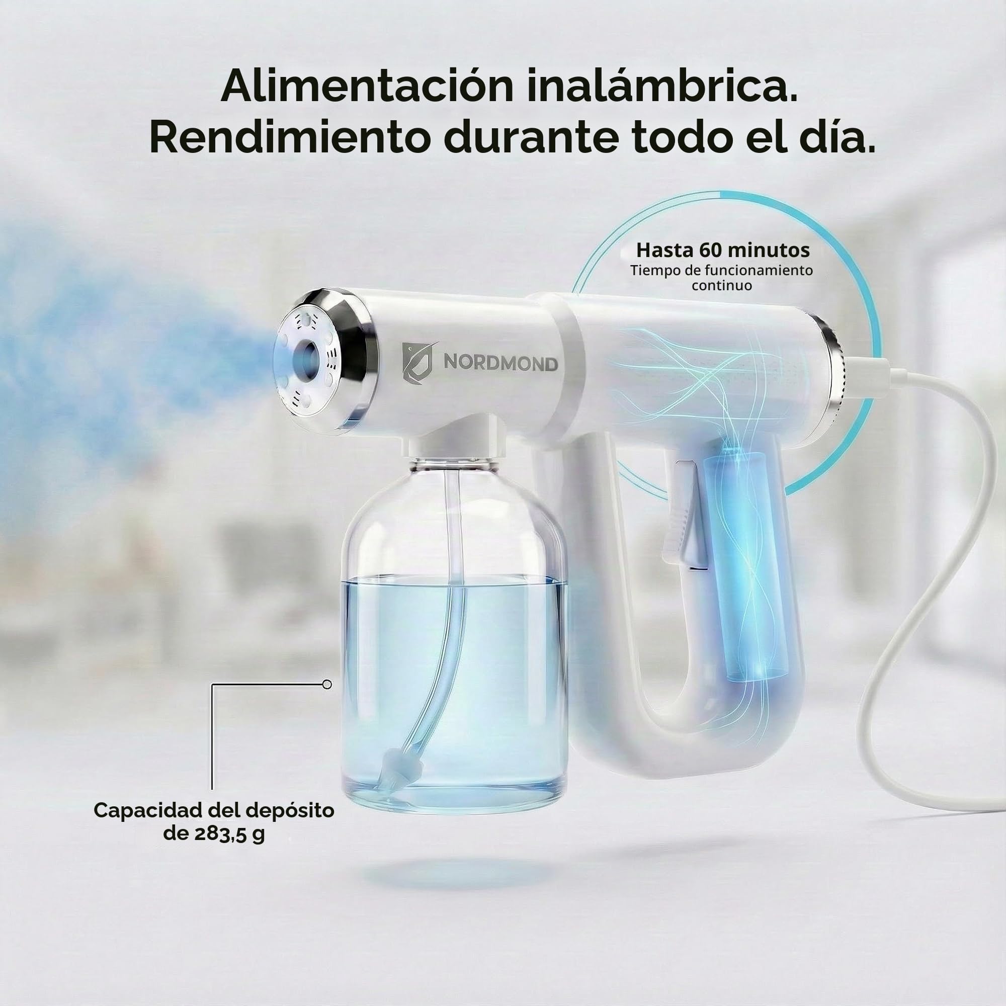 The Original Desinfectant Fogger Machine - Pulverizador desinfectante profesional - Atomizador electrostático ULV y nano pistola de vapor - Pistola de pulverización recargable de peluquero con luz