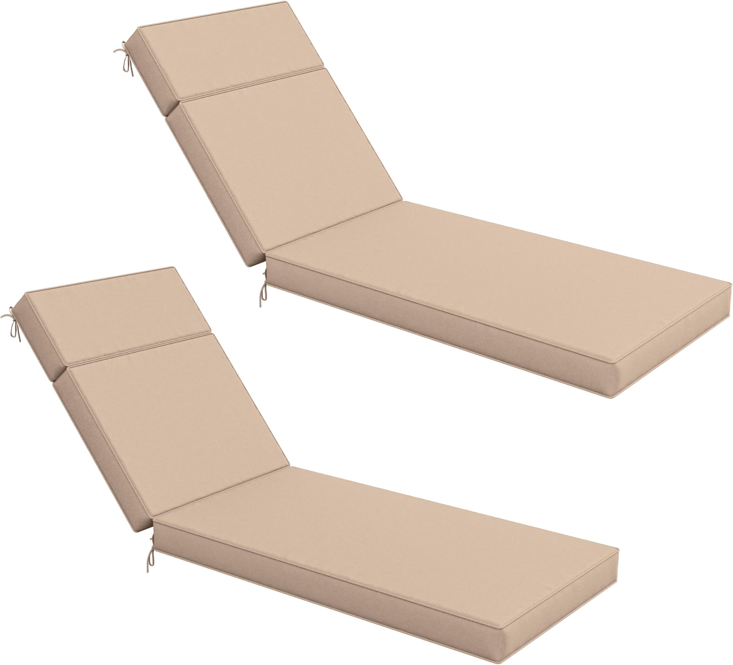 2 Pcs Chaise Lounge Cushions Outdoor Furniture 80" L X 26" W X 4" D High-Density Foam Outdoor Lounge Chair Cushions with Ties Waterproof & Fade Resistant for Lawn and Pool Lounge Chairs