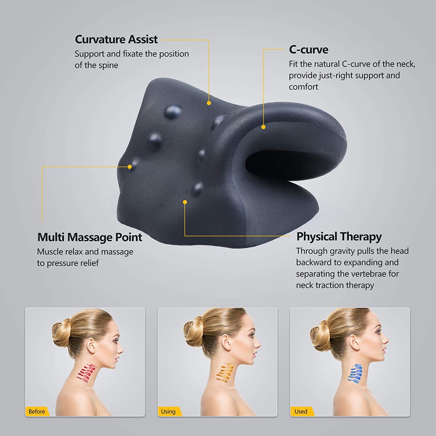Neck Pain Relief- Neck Traction Pillow, High Density PU Memory Foam Cervical Traction Pillow. Reliefs Stiff Neck, Neck Ache and Migraine Relief in 10 mins.