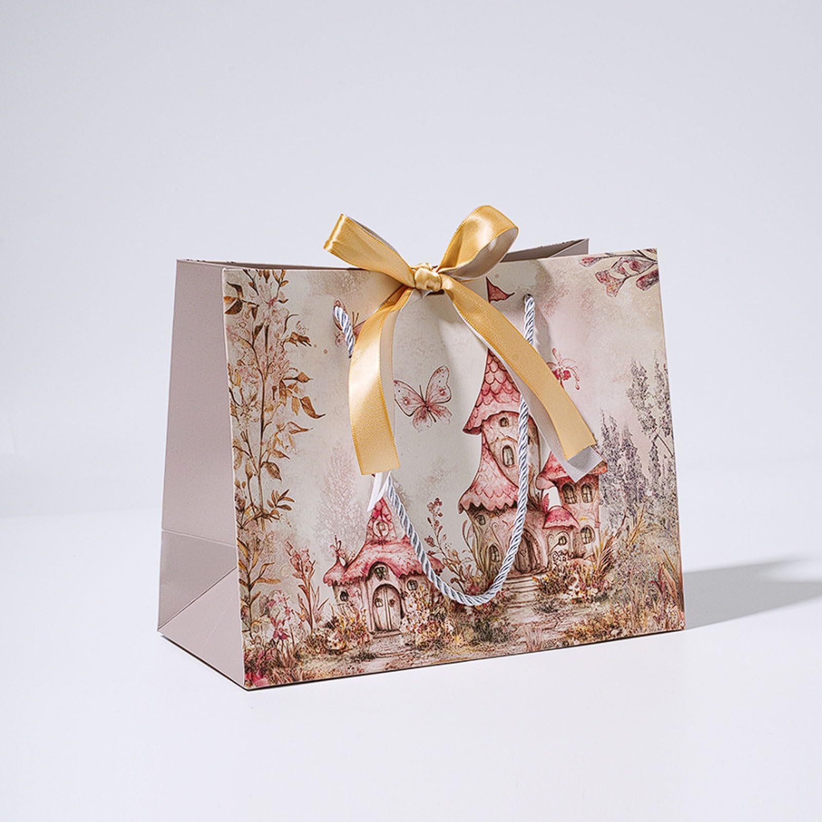 Paquete de 20 bolsas papel con asas cinta, 3 tamaños, elegantes ropa rosas y moradas for cumpleaños regalos fiesta(M)