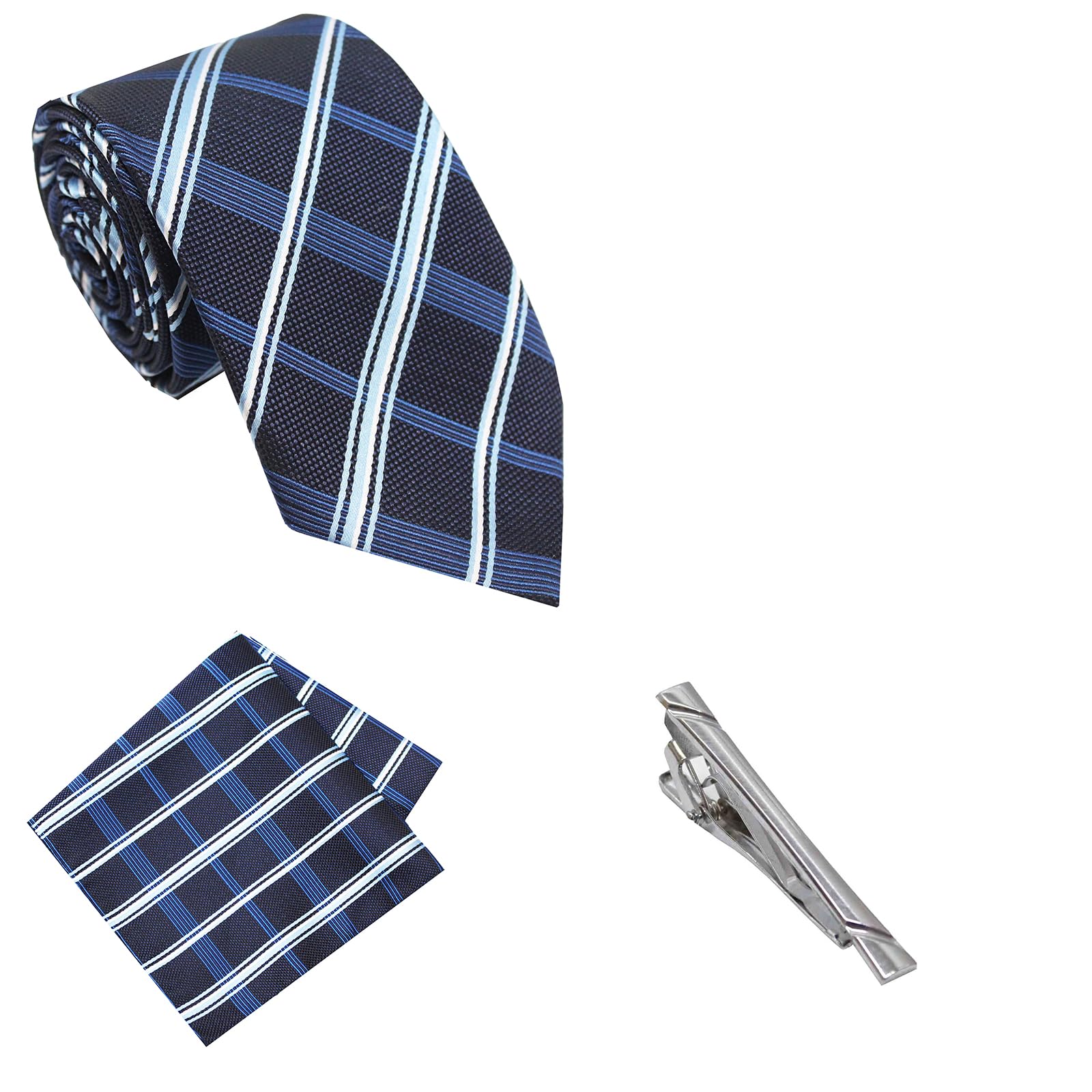 tie studio Men's Necktie Pocket Square & Tie Pin Set | Standard | Jacquard Fabric | Superior Stitching | Wooden Box | Set of 1 |-picture-15