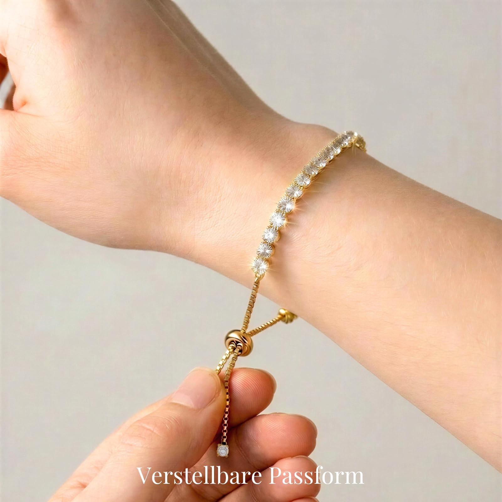 LOVE&LOVE Moissanit Tennisarmband Damen 925 Silber | 3mm/4mm D-Farbe VVS1 Rundschliff, Rhodiniert/18K vergoldet, verstellbar, Zertifikatskarte, Geschenk Frau