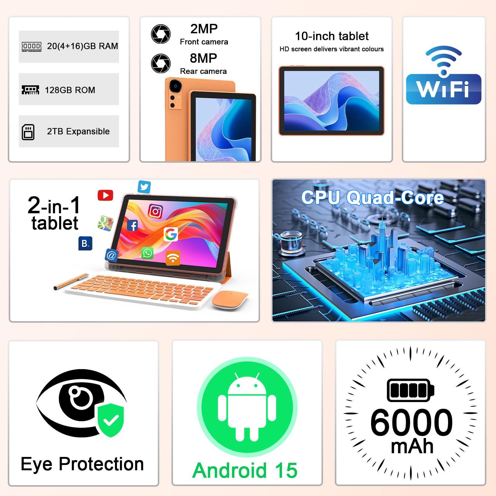 Amazon.com : CUPEISI Android 15 Tablet 10 Inch, 20GB RAM+128GB ROM
