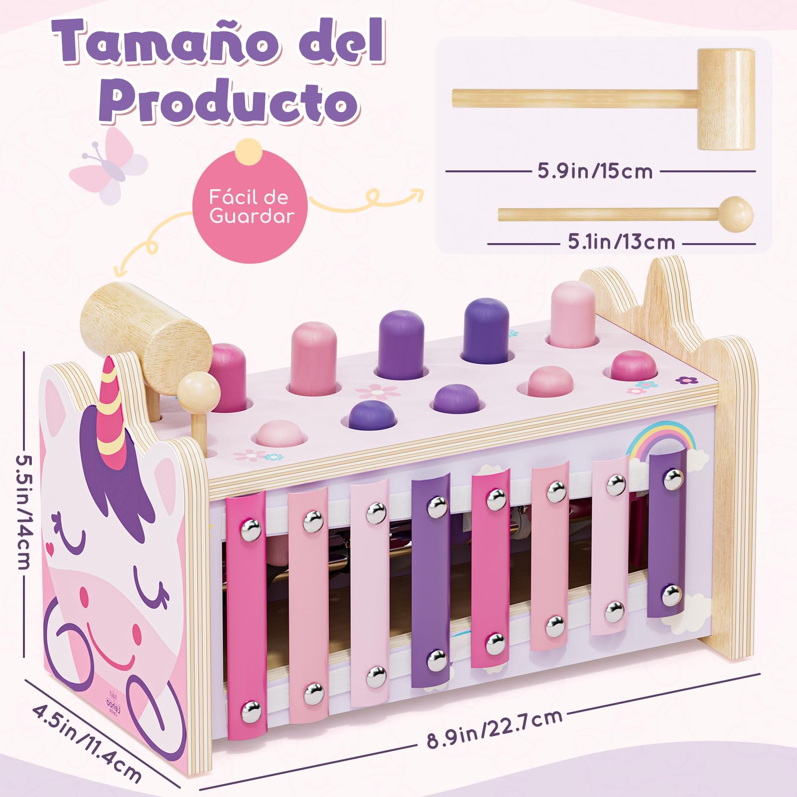 Lehoo Castle Juguetes Montessori 1 Año, Juguete de Madera con Xilófono y Martillos para Bebés, Juguetes Educativos de Motricidad para Niños, Regalos de Cumpleaños y Navidad para Niñas 1-3 Años