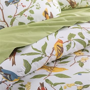 Brandream Duvet Cover King Size 3 Piece Farmhouse Floral Bedding Set Pastoral Style Classy Elegant 100% Egyptian Cotton 1 Duvet Cover with Button Closure and 2 Pillow Shams, Green