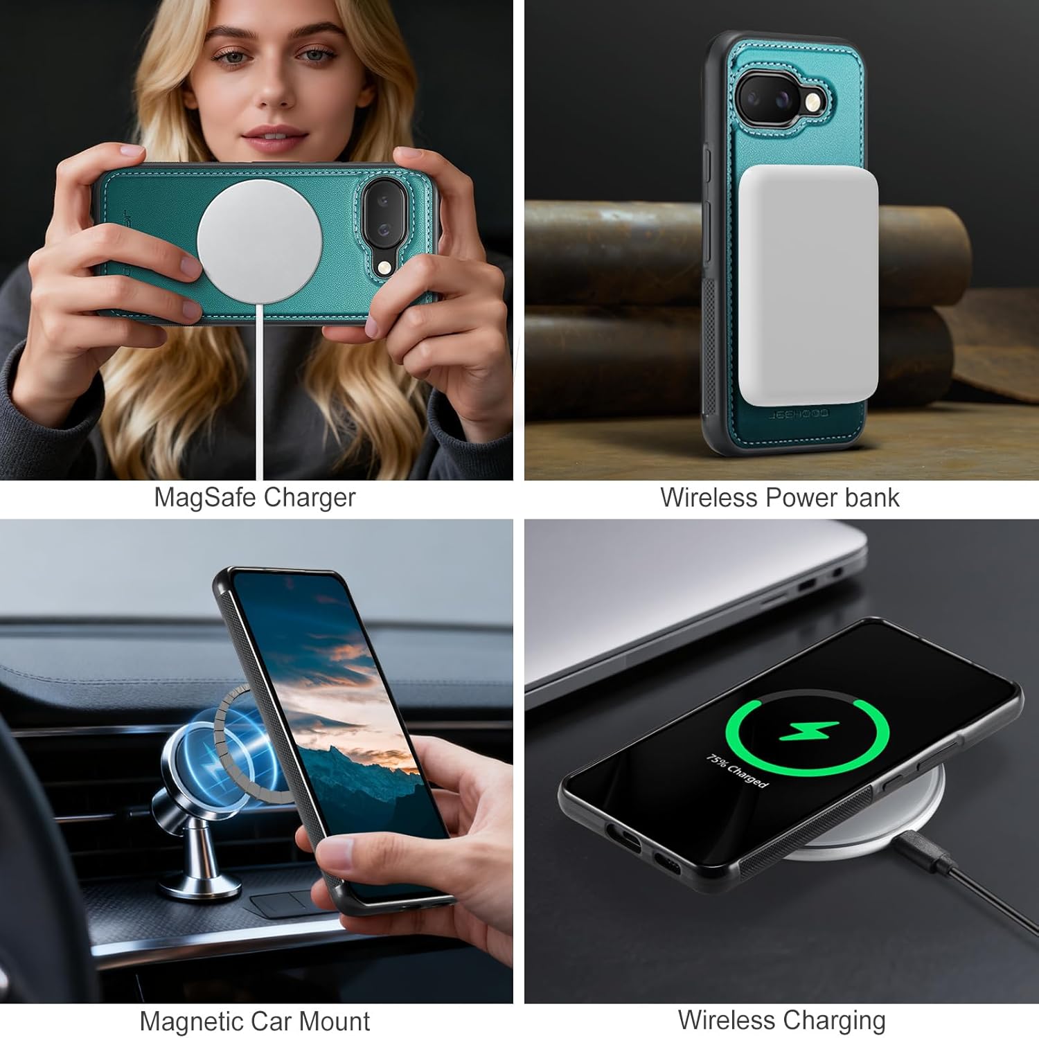 for Wallet Folding Case for Google Pixel 9a, MagSafe Compatible with RFID Blocking 6 Card Slots, 2-in-1 Kickstand Magnetic Closure Shockproof Heavy Duty Case for Google Pixel 9a 6.3"- Teal