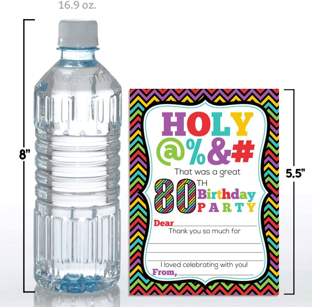 Amanda Creation 80th Birthday Thank You Cards, 10 Pack 4x5.5 80th Birthday Thank You Notes with White Envelopes, Holy Bleep Colorful Milestone Design image 4