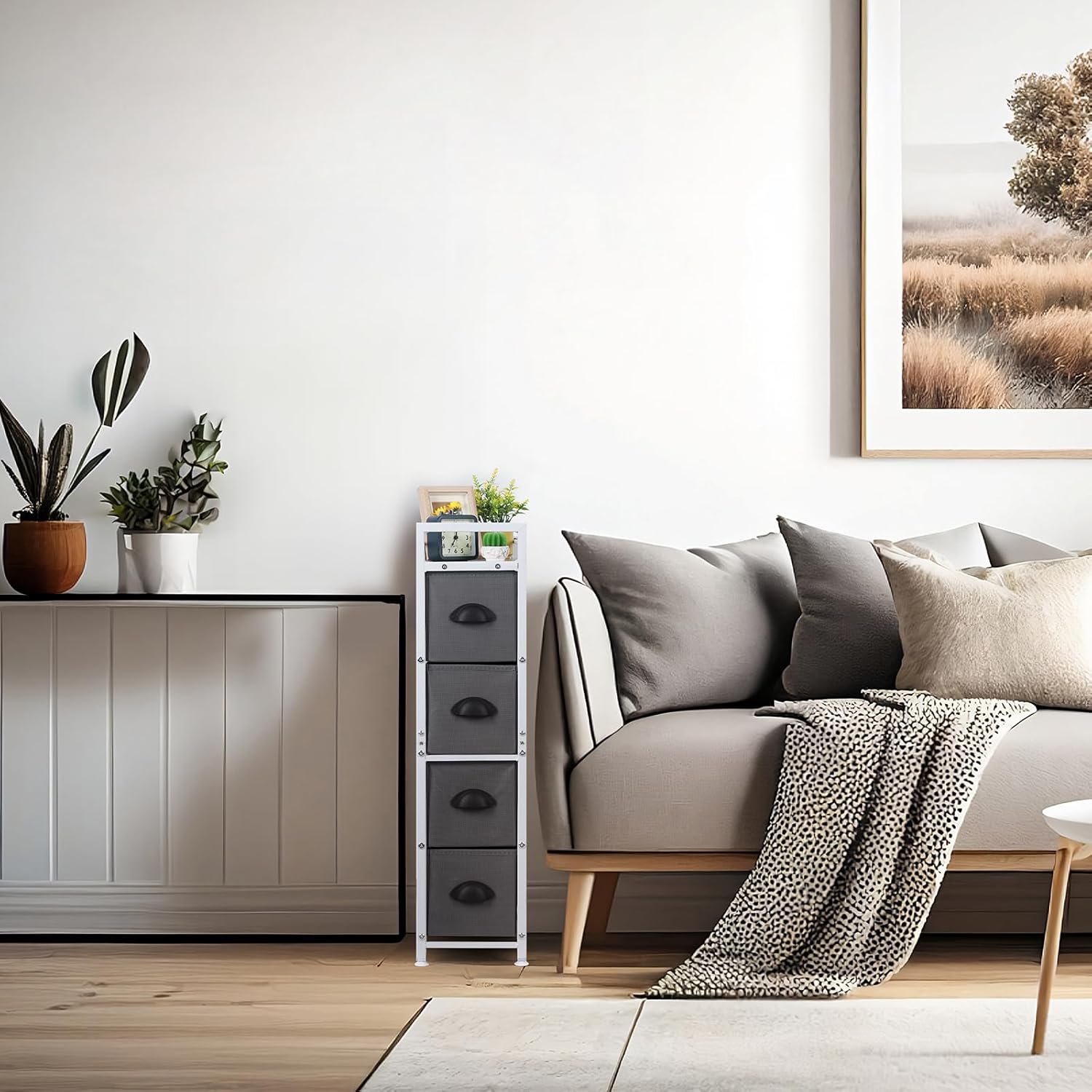 HAITRAL Narrow Dresser - 4 Drawers Slim Fabric Storage Cabinet - Vertical Standing Storage Chest - Gaps Tower Organizer with Removable Drawers and Wooden top for Laundry,Closet,Living Room,Entryway - Image 7