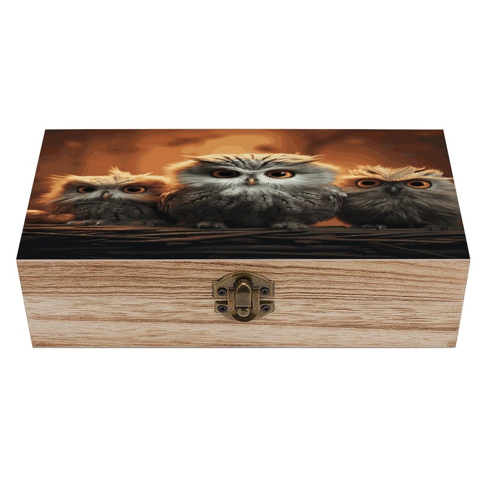 JTREHY Cute Owl Baby Wooden Keepsake Box Vintage-Style Wood Keepsake Case with Hinged Lid Solid Wood Boxes Beautifully Memory Treasure Case Vintage-Style Wooden Storage Box