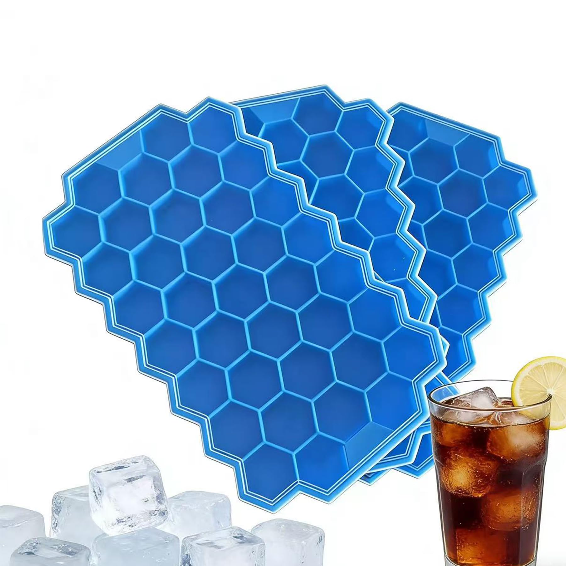 Ice Cube Tray with Lid, Easy Release Silicone Moulds and 3 Packs 37 Ice Trays, LFGB and BPA Free (Blue 3 Packs) — image 1