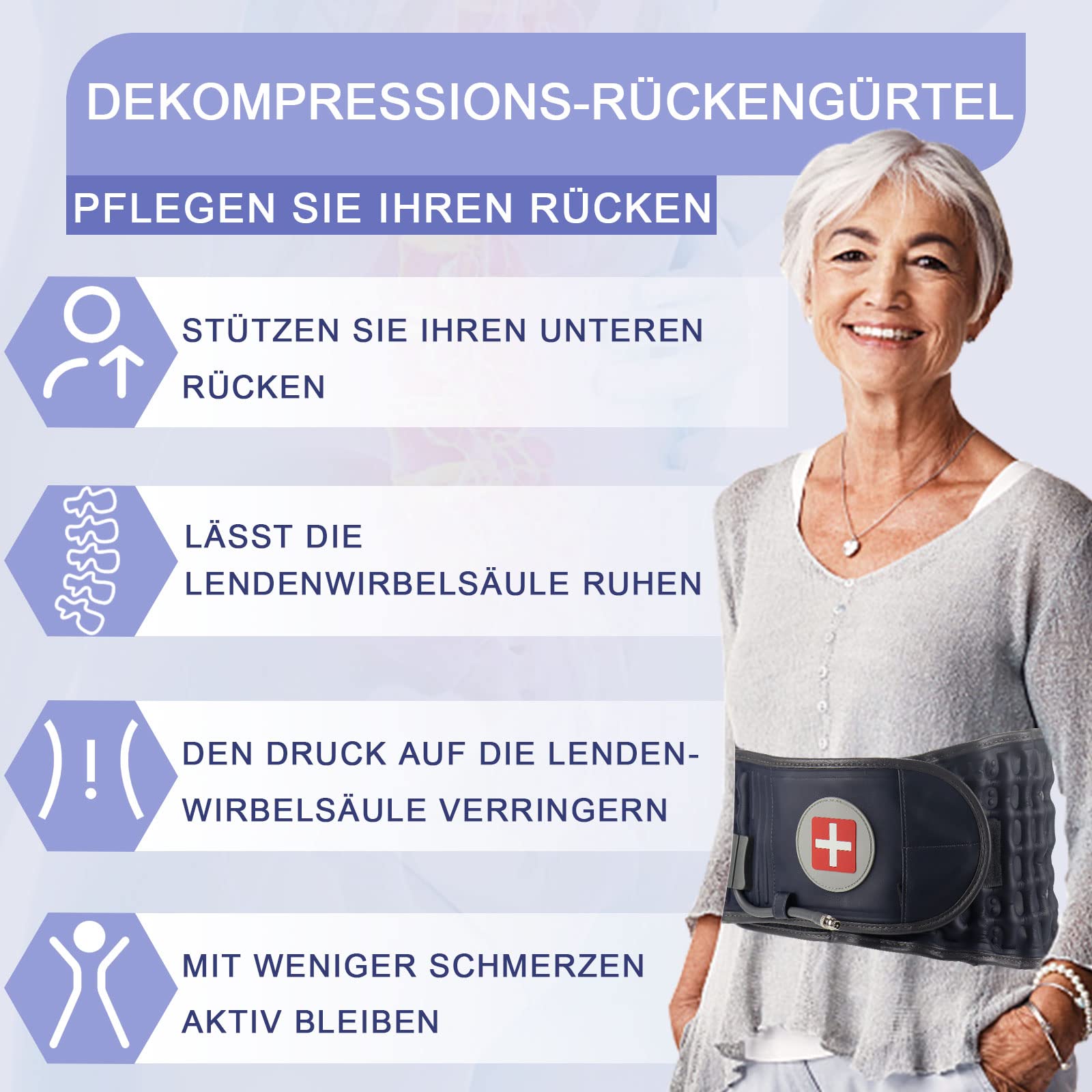 Dekompressions-Rückengurt, aufblasbar, für Schmerzlinderung im unteren Rücken Lendenwirbel-Traktionsgerät mit Handpumpe, Einheitsgröße, passend für Taille 29-49
