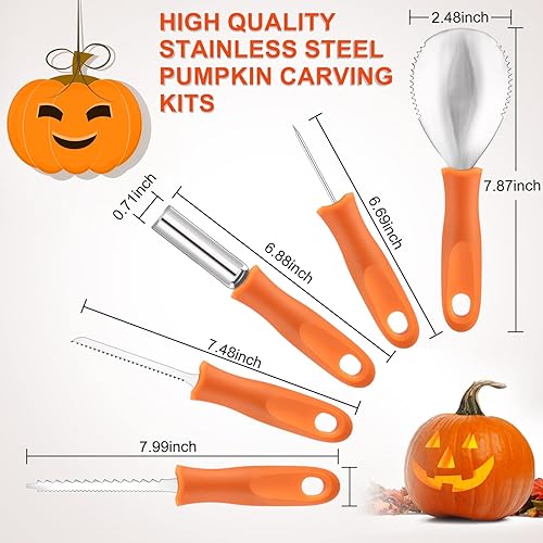 Miniatura 4 de Kit de tallado de calabaza para Halloween, 13 piezas, juego profesional de tallado resistente, acero inoxidable de doble cara, kit de tallado para