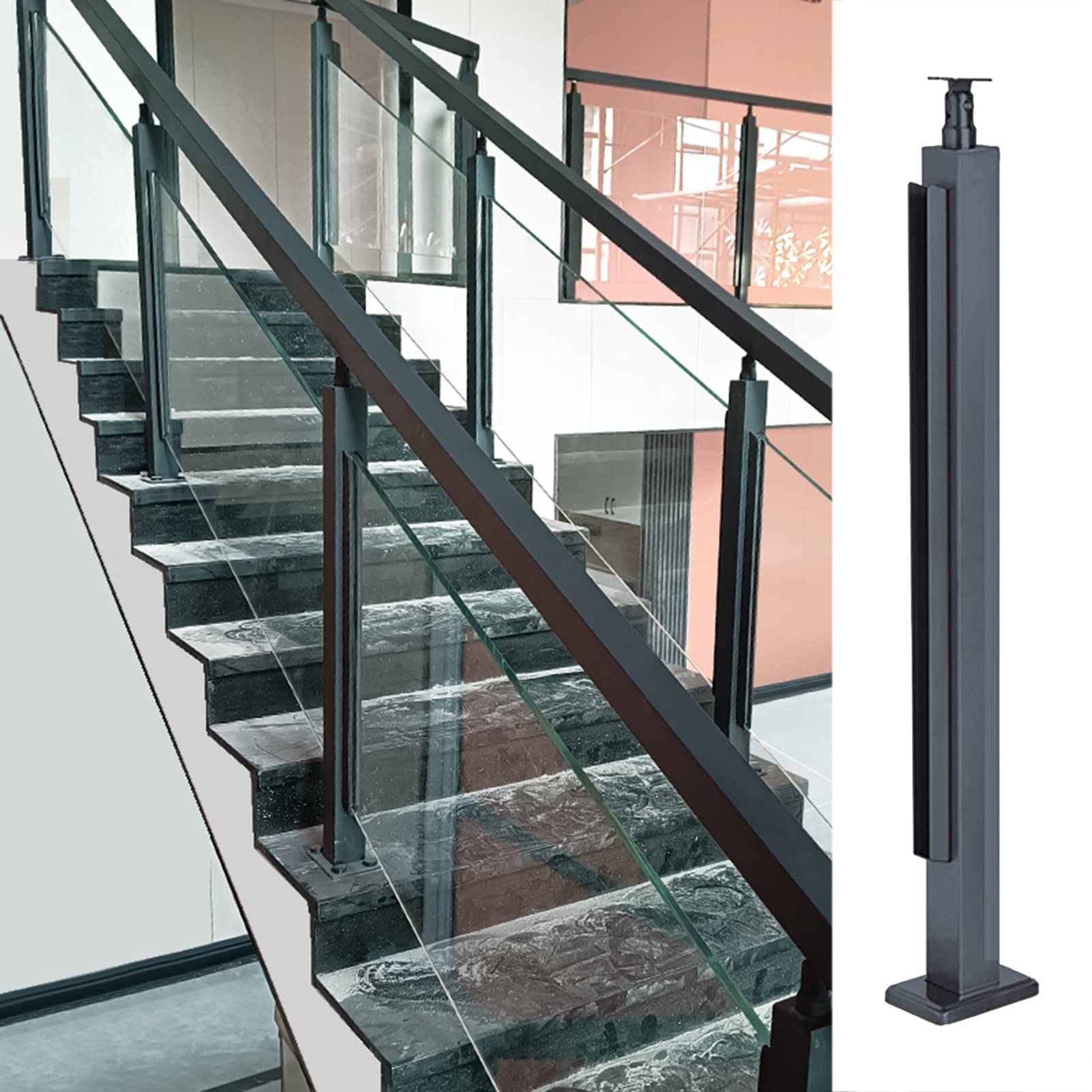 Poteau garde-corps verre inox pour escalier et terrasse moderne