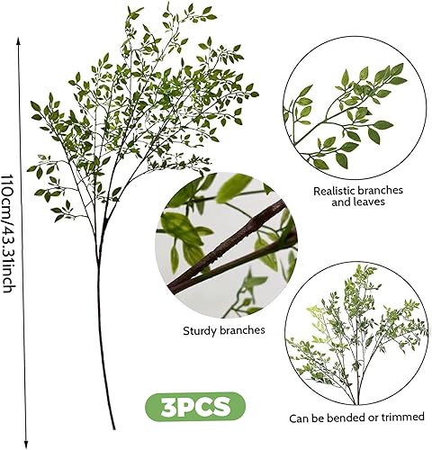 Miniatura 6 de Ramas de árbol de abedul, 3 piezas de 43.3 pulgadas, tallos realistas de vegetación sintética, flexibles y flexibles, ramas de abedul artificiales