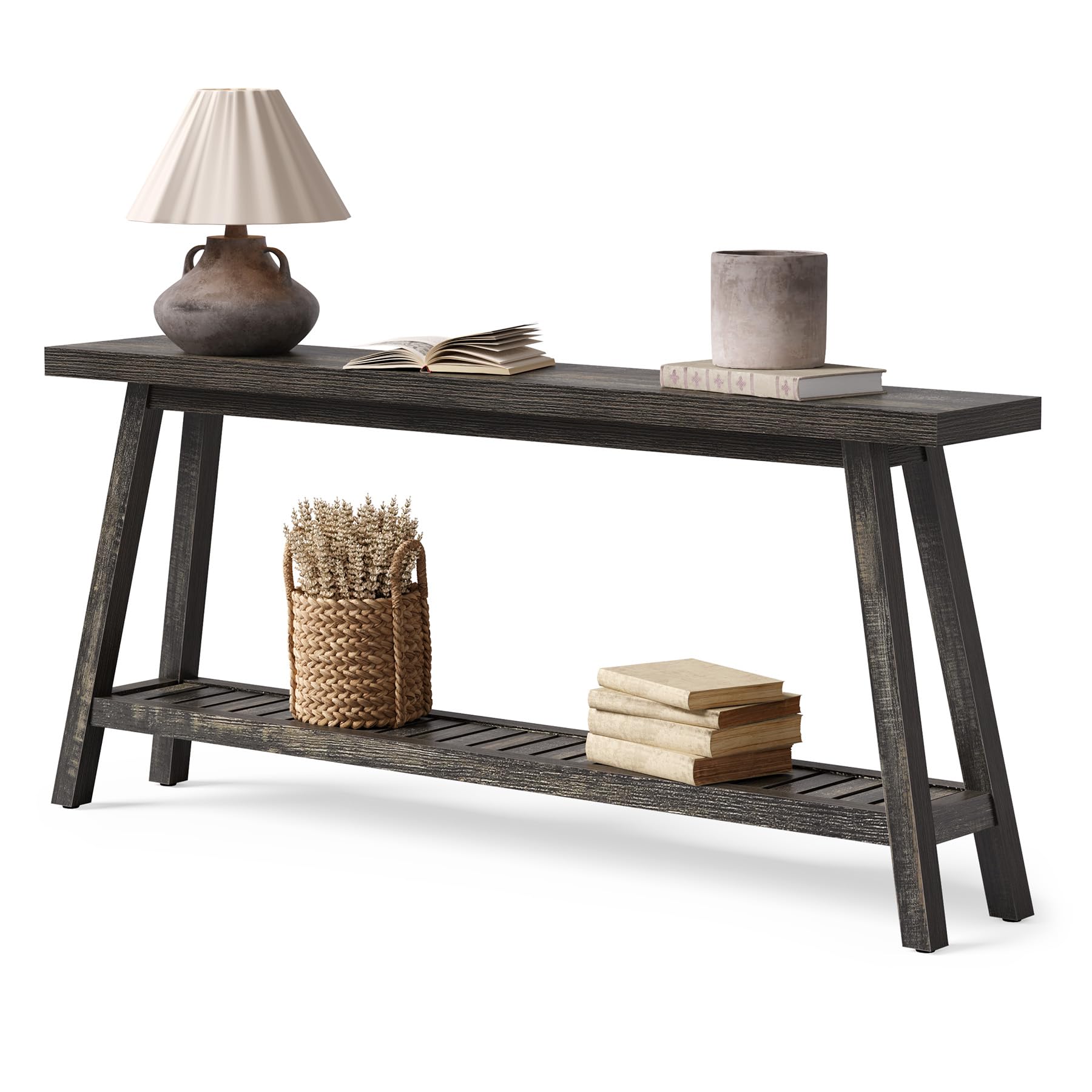 LITTLE TREE 70.9-Inch Extra Long Console Table for Entryway, 2-Tier Narrow Wooden Sofa Table Behind Couch, Large Sofa Tables for Living Room,