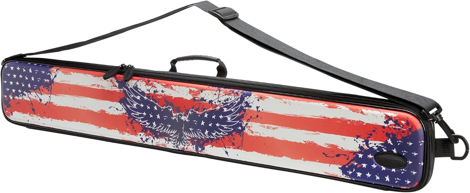 Casemaster Parallax Art Series Pool Cue Case, Holds 1 Butt and 1 Shaft, Foam-Padded Pool Stick Case, 600D Oxford Fabric, Shoulder Strap, Patriot