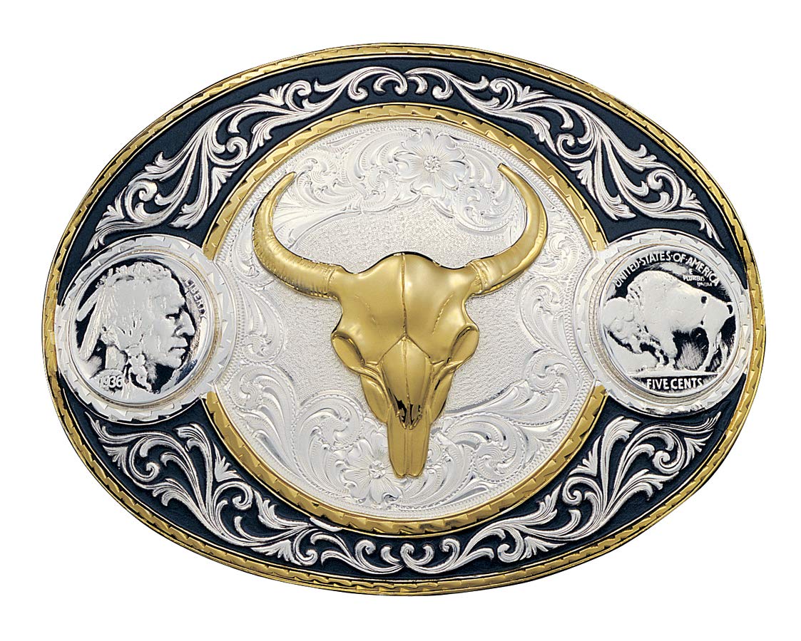 Montana Silversmith Buffalo Indian Head Nickel Western Belt Buckle with Buffalo Skull