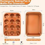 Baking Pans Set 6-Pieces, Non Stick Bakeware Sets Stackable, with Rectangular Baking Pan, Muffin Pan, Round/Square Cake Pan, Loaf Pan, Cooling Rack, Oven Mitt for Home Baker, Gold