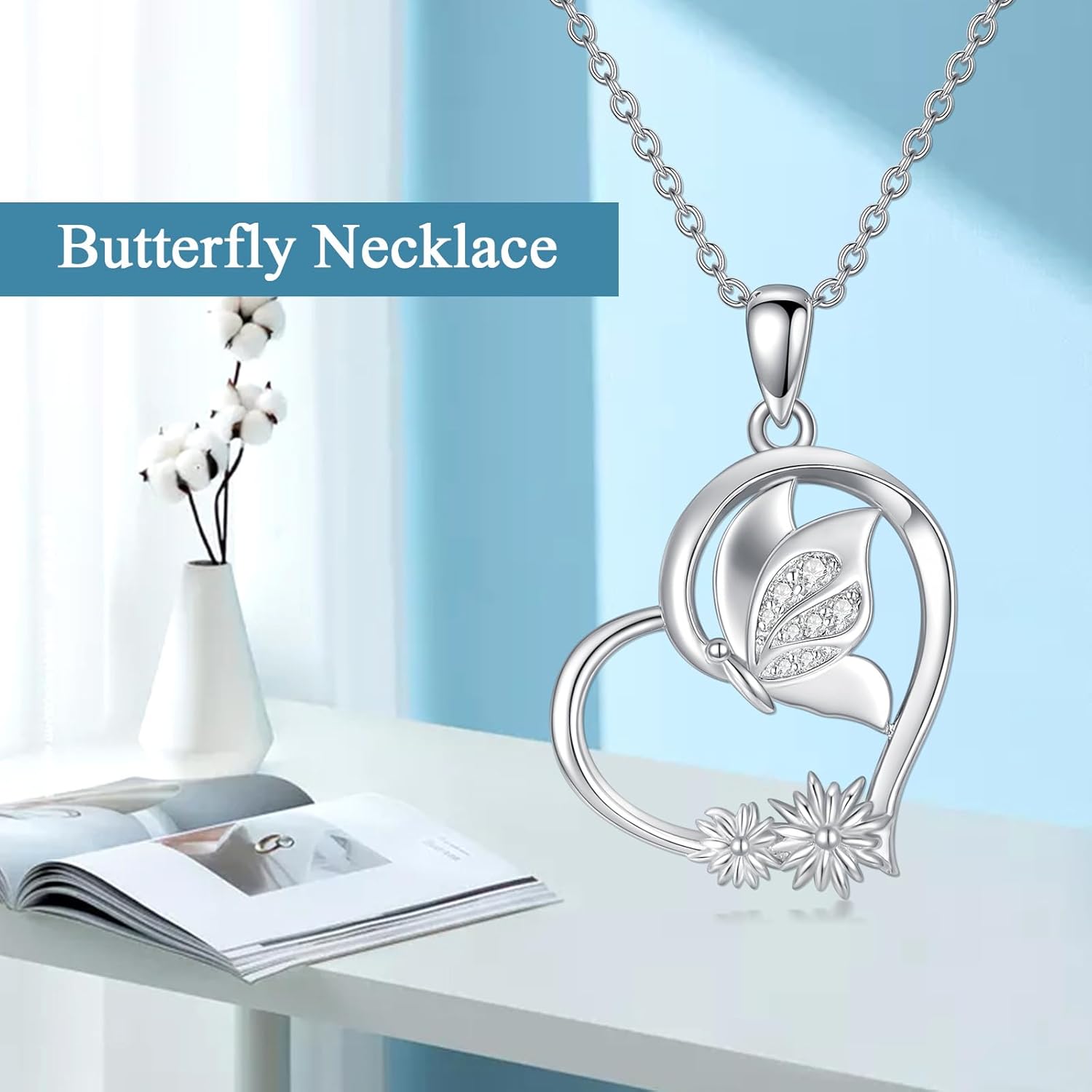 Diamond Butterfly Necklace Sterling Silver Butterfly Pendant Necklace Butterfly Jewelry Gift for Women Wife - Image 6