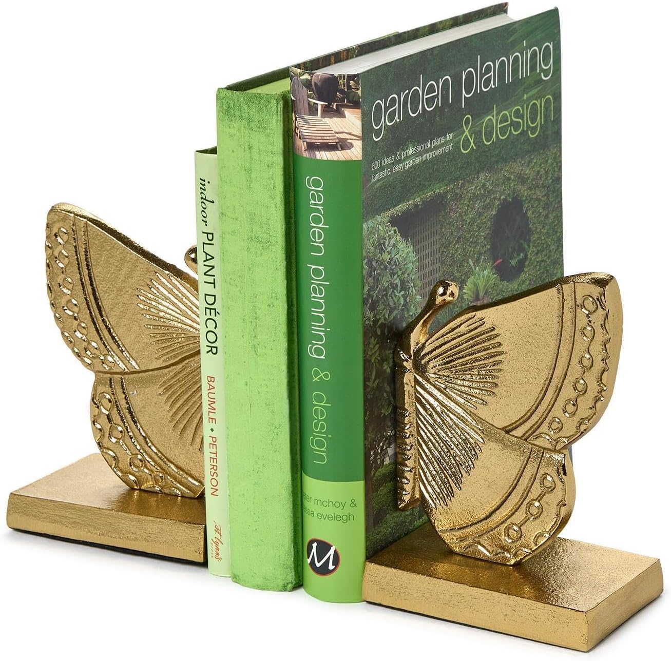 Two's Company Fluttering Golden Butterfly Bookends, 8.5-Inch, Aluminum