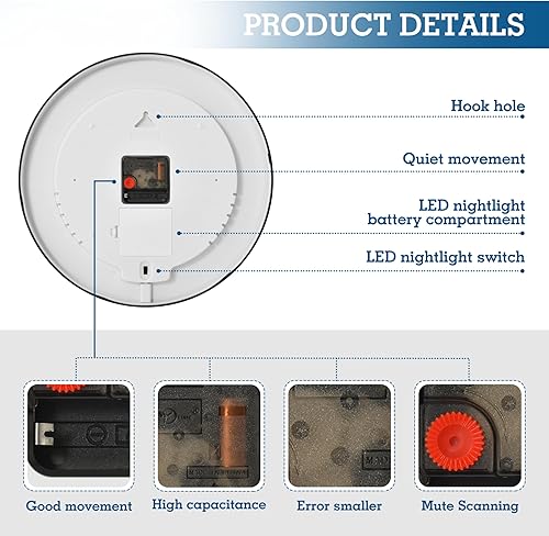 Miniatura 4 de Retro Elephants 12 Inch Analog Wall Clocks Battery-Operated with Led Lights for Living Room Bedroom Kitchen Office Decor, Battery Not Included