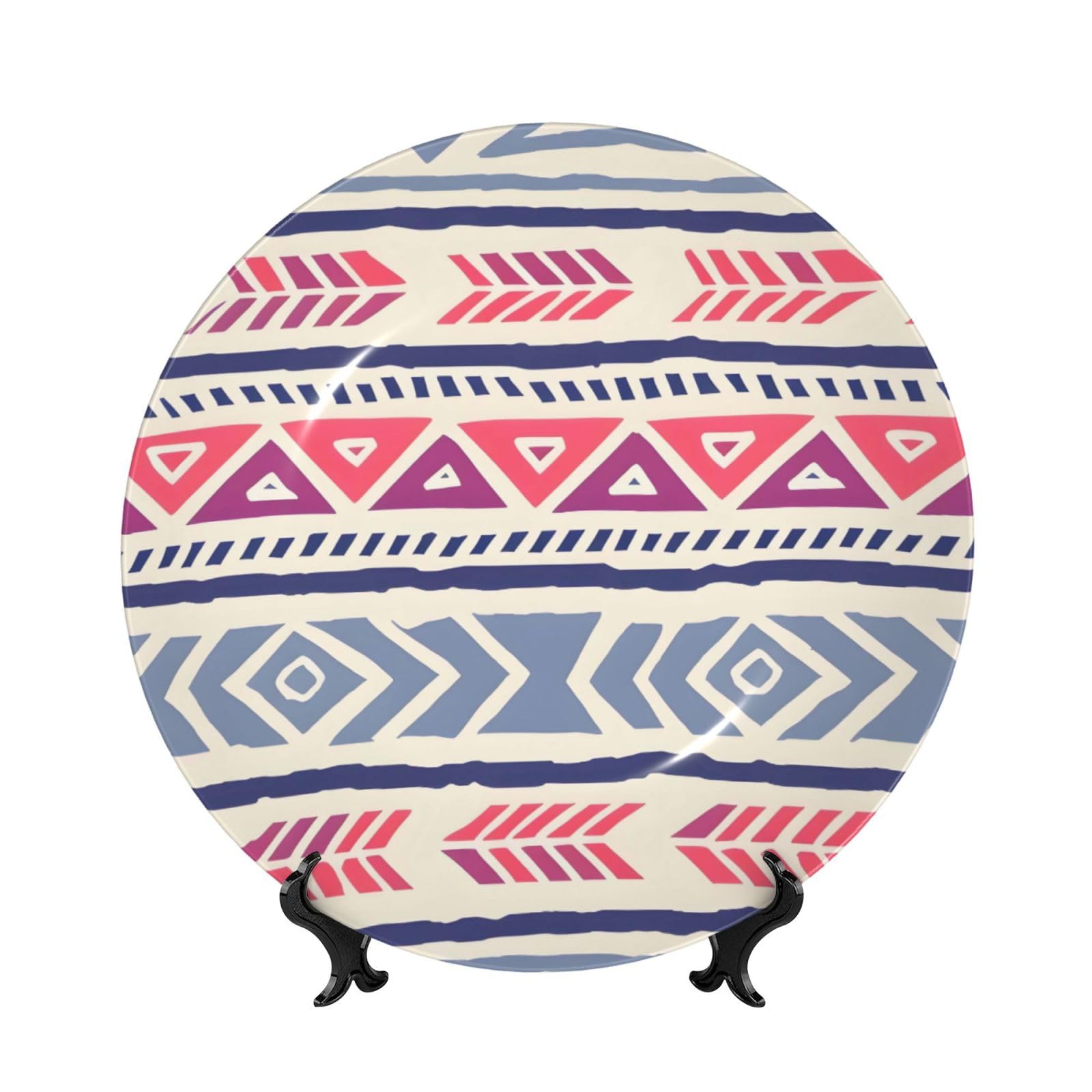 SXZVVBN Plain geometric floral pattern Bone China Decorative Plate Art with Stand Removable Adhesive Hanging for Home Office 7in