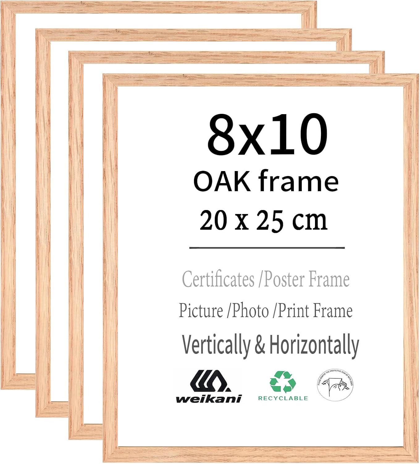 8x10 OAK Wood Picture Frame,4 Pack-20x25cm Wood Photo Frame,Certificate Frame with Plexiglass for Wall Mount or Table Top Display