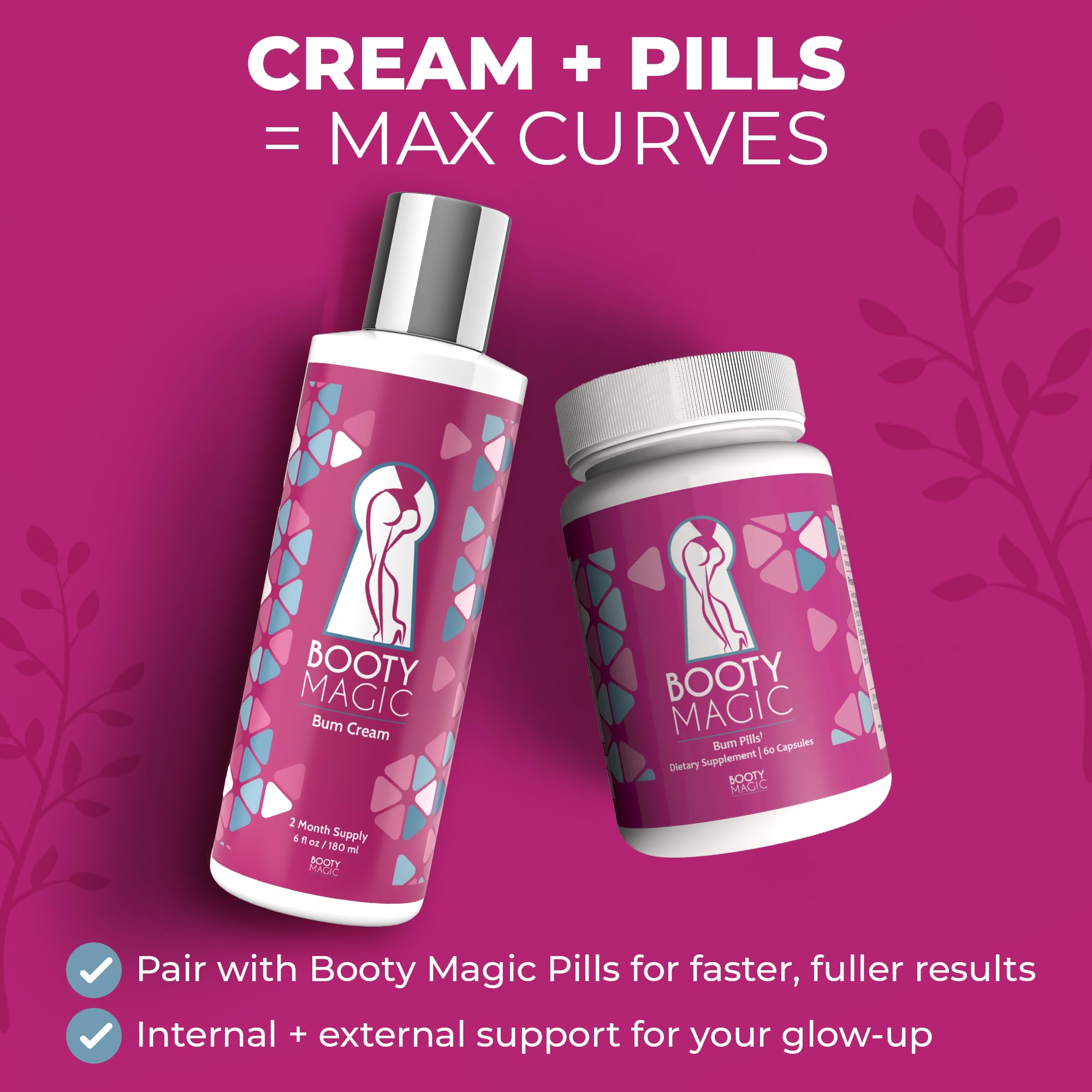 Booty Magic Butt Enhancement Cream with Maca Root, Pueraria Mirifica & Aloe Vera, 6 oz