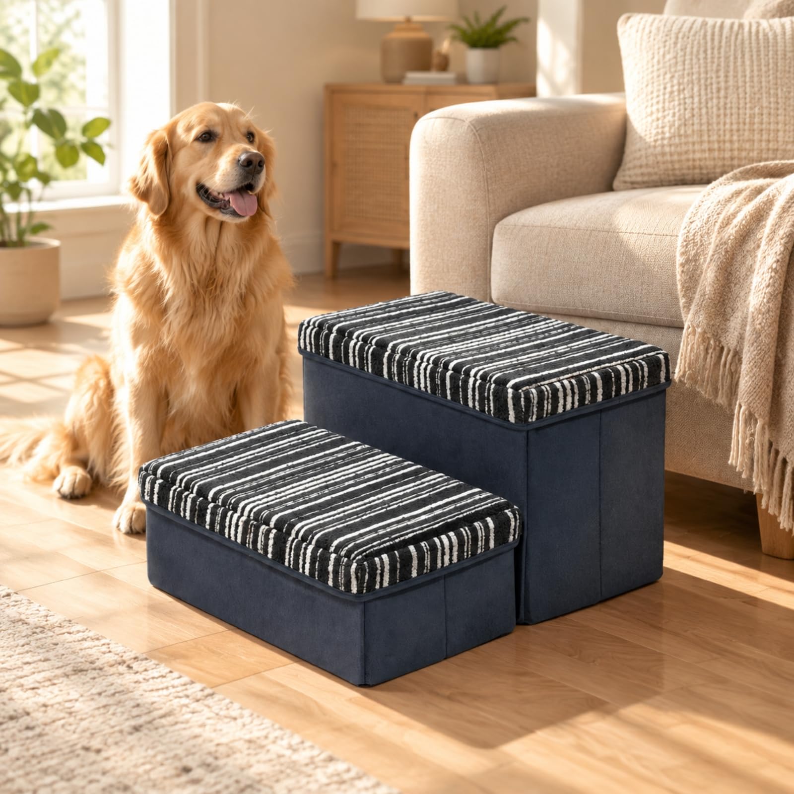 Escalera Mascotas Lavable Escalera con Peldaños Acolchados Compacto para Perros, Hogar, Espacios Reducidos,